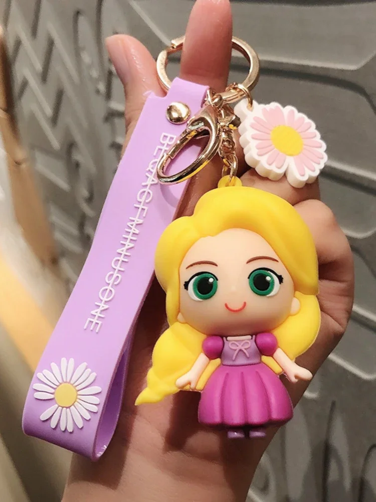 Disney Princess Snow White Elsa Anime Cartoon Pendant Keychain Holder Car Keyring Mobile Phone Bag Hanging Jewelry Kids Gifts