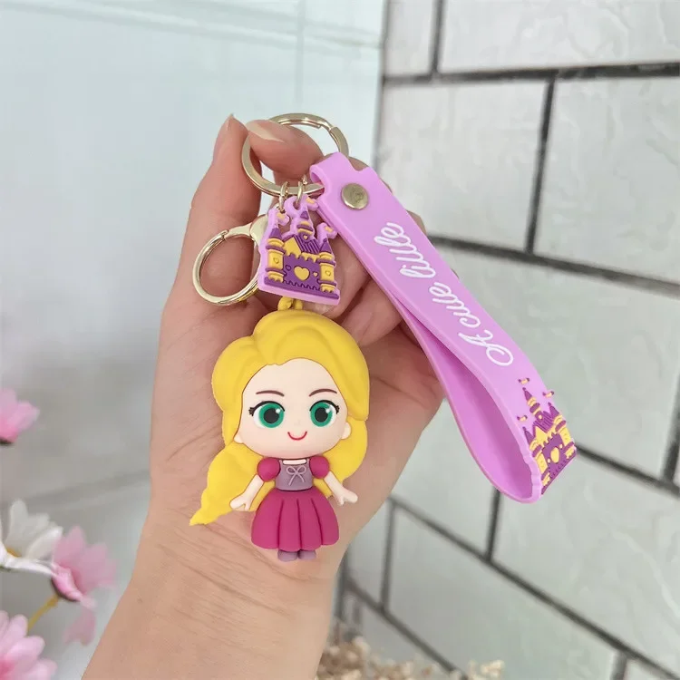 Disney Princess Snow White Elsa Anime Cartoon Pendant Keychain Holder Car Keyring Mobile Phone Bag Hanging Jewelry Kids Gifts