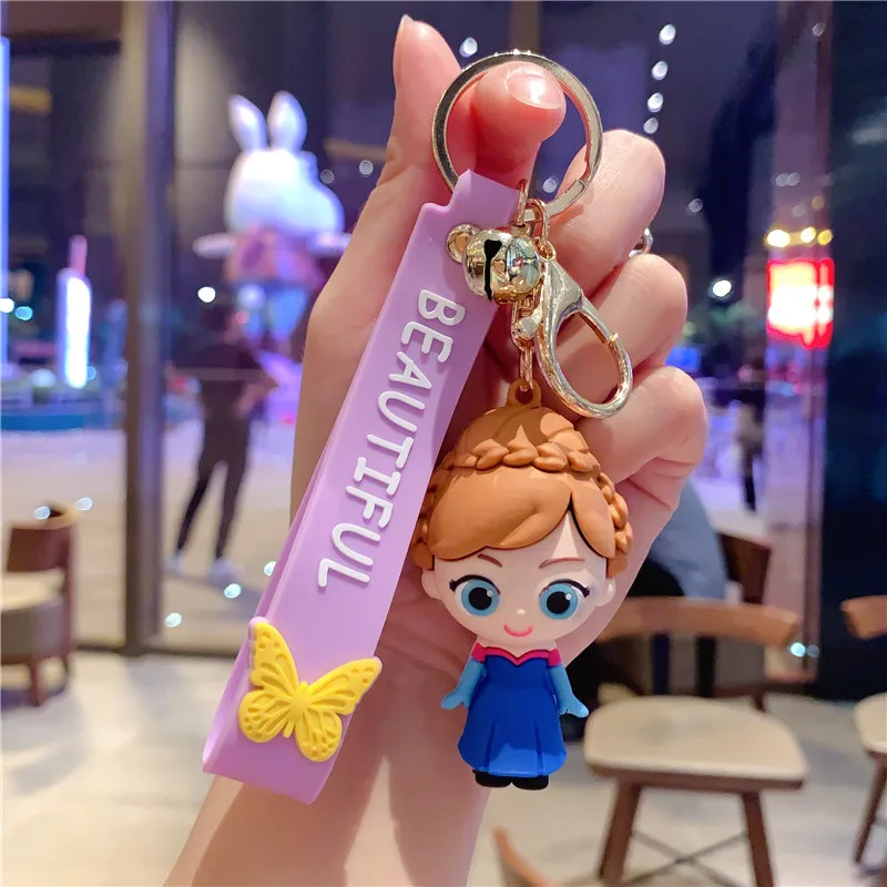 Disney Princess Snow White Elsa Anime Cartoon Pendant Keychain Holder Car Keyring Mobile Phone Bag Hanging Jewelry Kids Gifts