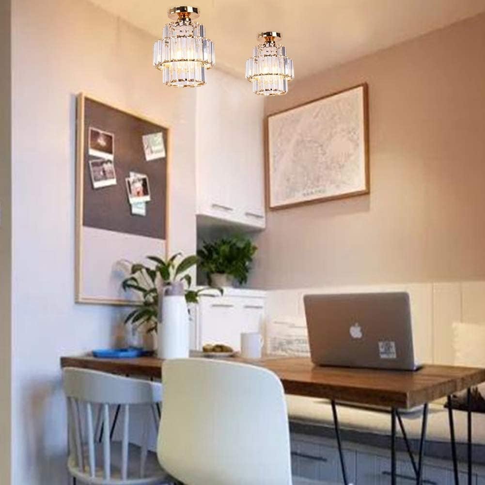 Cainjiazh Mini Chandelier Crystal Chandeliers Lighting Flush Mount Ceiling Light Double-Layers Crystal Modern Chandelier Lighting Fixture for Bedroom Hallway Bar Kitchen Living Room(Gold)