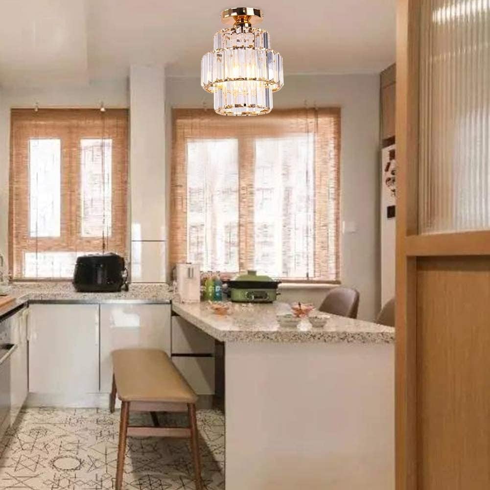 Cainjiazh Mini Chandelier Crystal Chandeliers Lighting Flush Mount Ceiling Light Double-Layers Crystal Modern Chandelier Lighting Fixture for Bedroom Hallway Bar Kitchen Living Room(Gold)