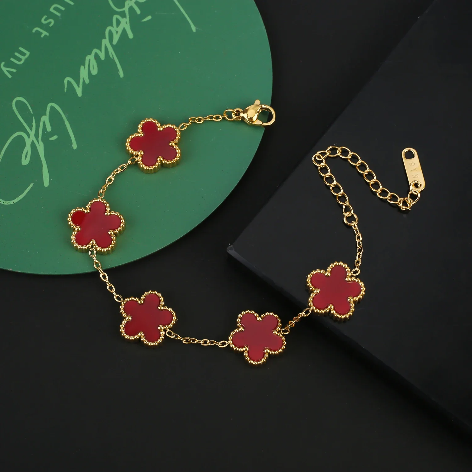 Hot Stainless Steel Gun Black Simple Plant Five-leaf Flower Bracelet Necklace Earrings Three-piece Jewellery Set Ladies Clover