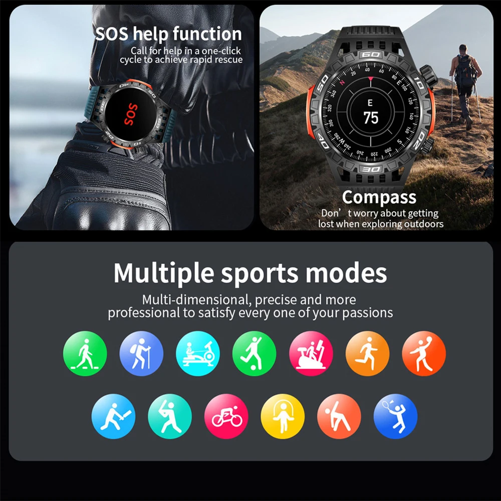 Smart Watch Men With LED Lighting Compass Sports Fitness Tracker Watch IP68 Waterproof Bluetooth Talk SmartWatch For Android IOS