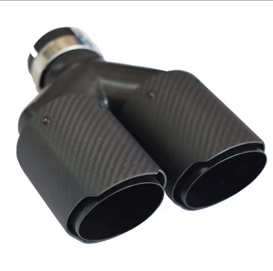 H Shape Double Exit Exhaust Pipe  Carbon Fiber Nozzle for Muffler Tuning Universal for Car Tip Stainless Glossy Black No Logo