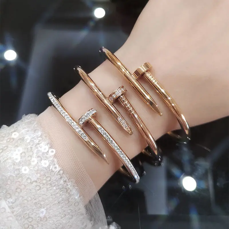 High Quality Designer Jewelry Bracelets Women Inlaid Diamond Stainless Steel Nail Bracelet Fashion Famous Brands