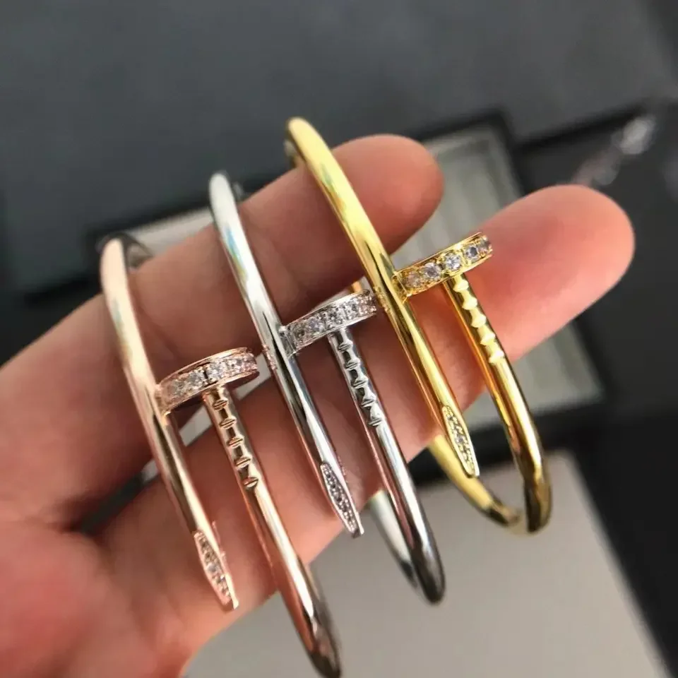 High Quality Designer Jewelry Bracelets Women Inlaid Diamond Stainless Steel Nail Bracelet Fashion Famous Brands