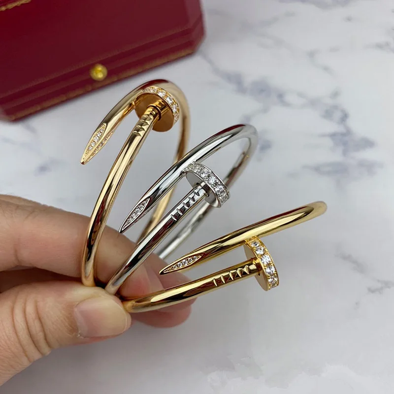 High Quality Designer Jewelry Bracelets Women Inlaid Diamond Stainless Steel Nail Bracelet Fashion Famous Brands