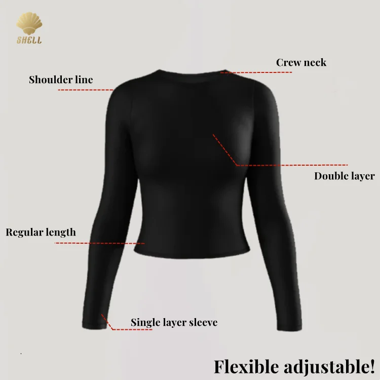 Luluxixiyaya New Nylon Spandex Double Layer Crew Neck Mist Long Sleeved Casual One Piece T Shirt for Women