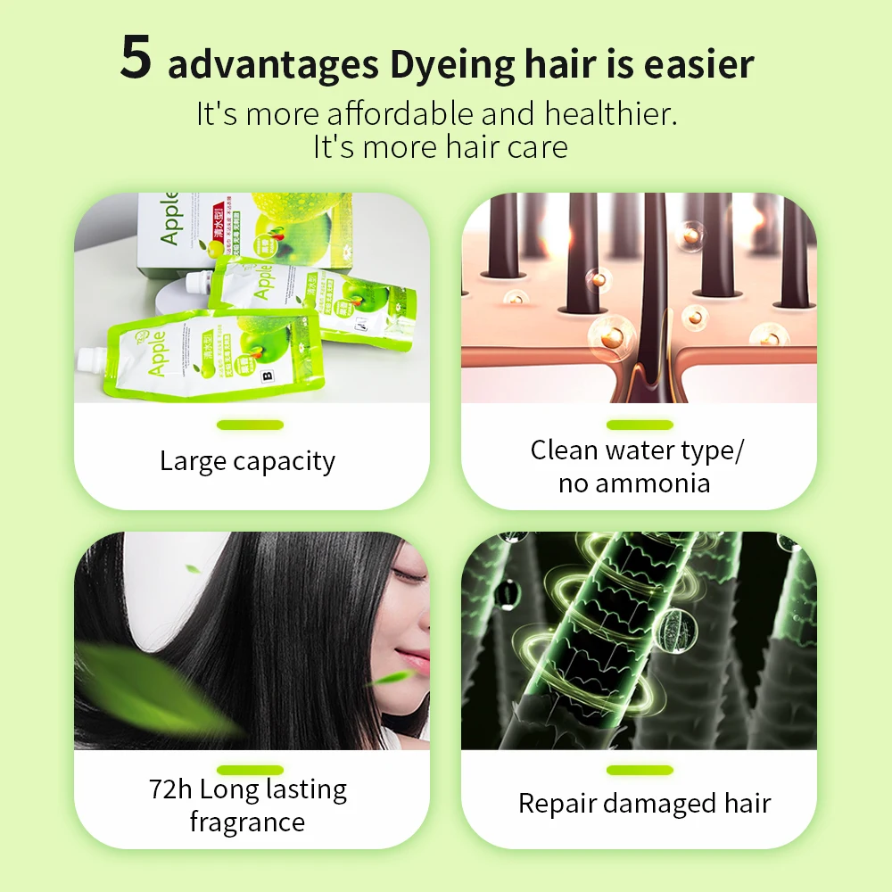 Jiaying Brand Chinese Box Salon Ammonia Free Black Coloring Shampoo Dye Hair Colour 72 Apple Hair Color Cream