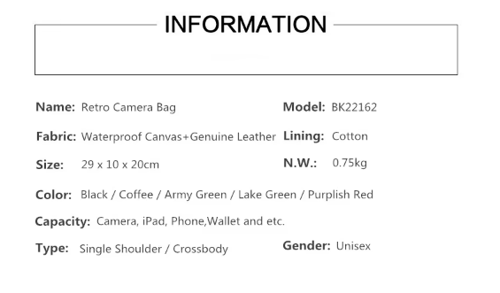 Retro Waterproof Camera Bag Photography Packages Dslr coffee color Shoulder Sling Case for Sony Nikon Canon Canvas Mini Single Messenger