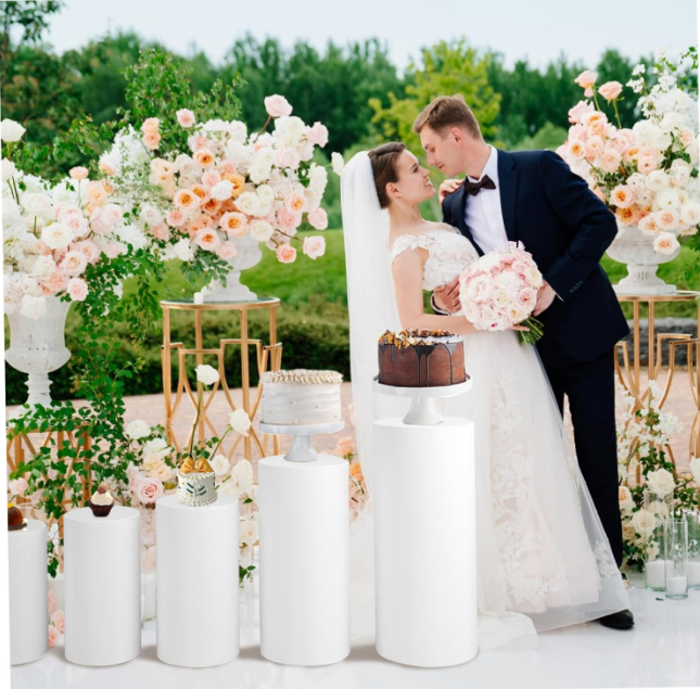 Generic Cylinder Covers 3PCS, 3 Sizes Elastic Cylinder Stand Covers, Waterproof Pedestal Covers, Portable Cylinder Covers Pedestal Stand Cylinder Stands for Parties Wedding Props Birthday Party White