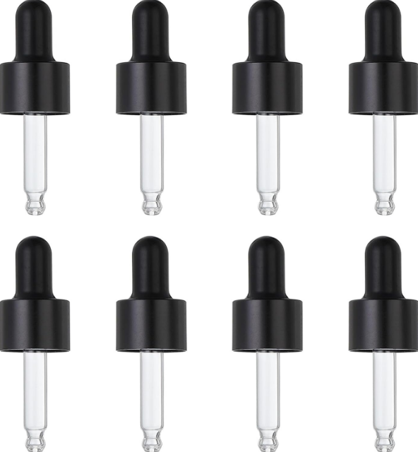 Glass Eye Dropper Caps, 8 Pcs Anodized Aluminum Glass Dropper Closure Top for 5ml(1/6oz) Essential Oils Bottle, Perfume, Lab Experiments, Black
