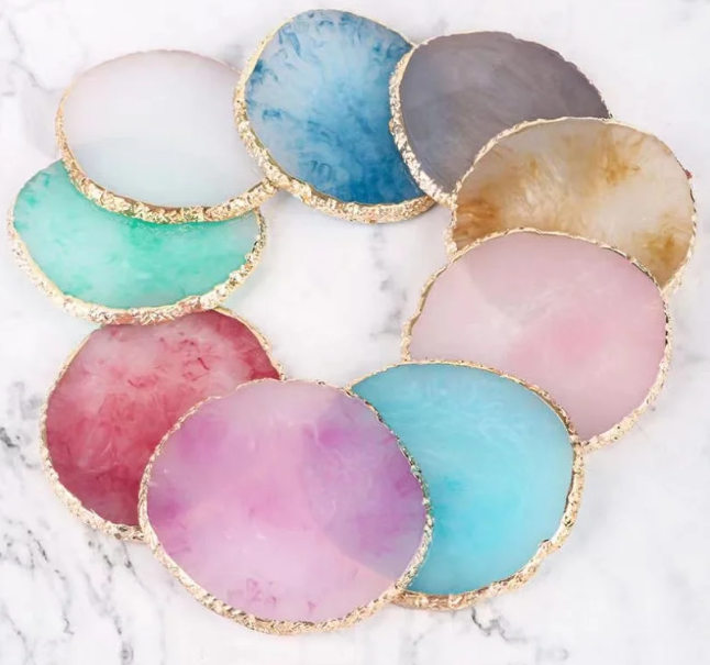 Hot Sell Rose Quartz Resin Agate Coaster Candle Pad for home decor