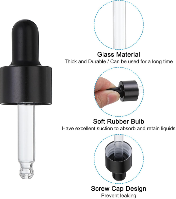 Glass Eye Dropper Caps, 8 Pcs Anodized Aluminum Glass Dropper Closure Top for 5ml(1/6oz) Essential Oils Bottle, Perfume, Lab Experiments, Black