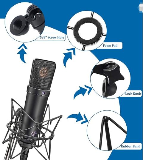 Microphone Shock Mount Anti-Vibration Mic Holder Spider Recording Mic Shockmount Stand Compatible (Black) Model: TLM193