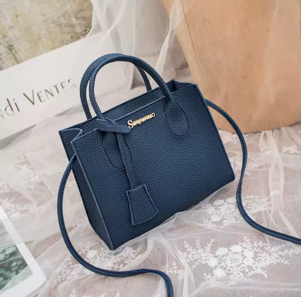 Blue Colour Single-shoulder Crossbody Handheld Triple-use Satchel Portable Leisure Bag Solid Color Lychee Grain Ladies Handbags pursebags