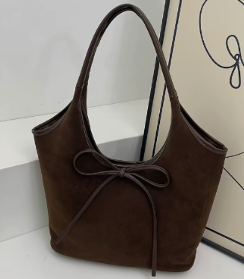 New Retro Suede Tote Women High Quality Large Capacity Shoulder Bag Pack Lady Split Leather Armpit Handbag