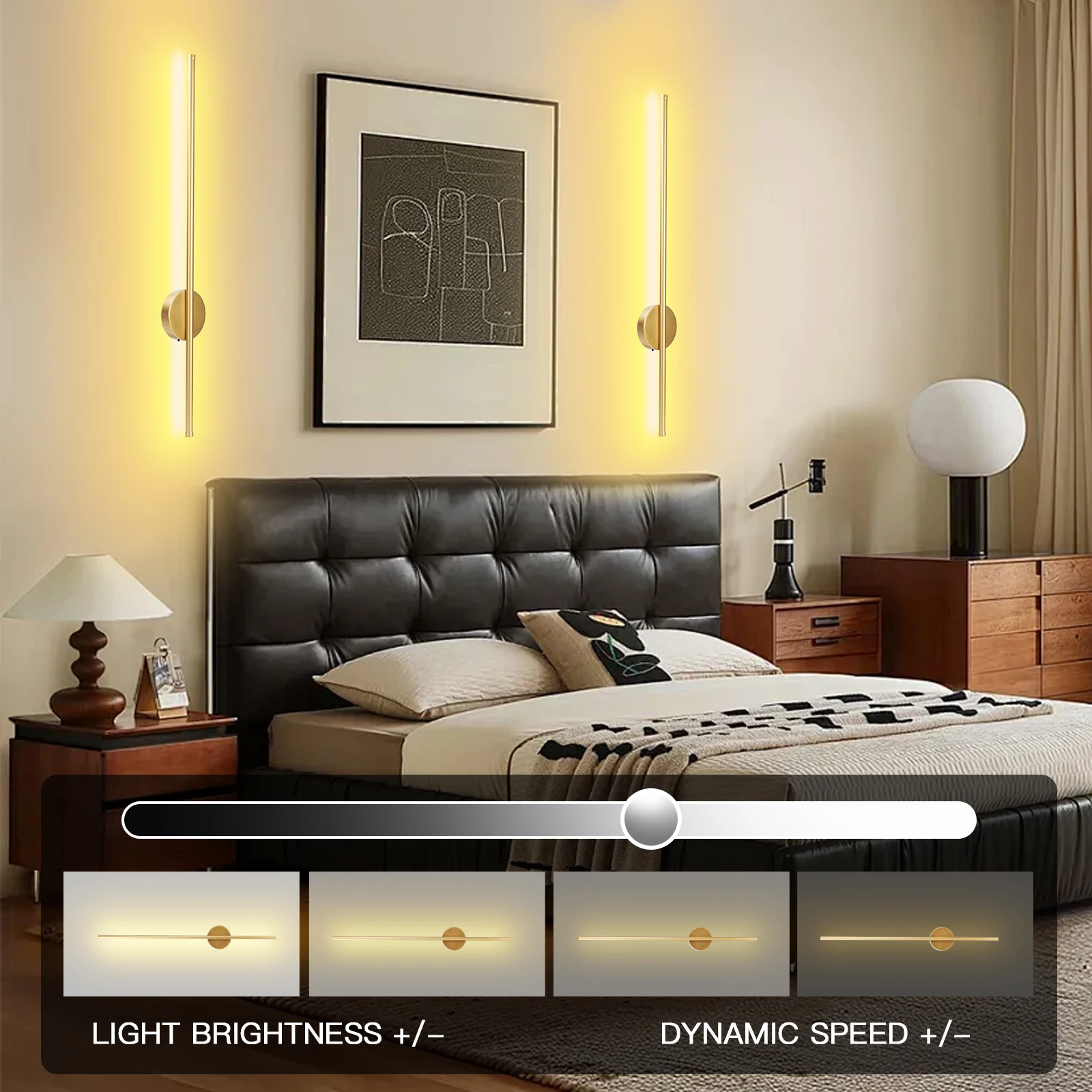 Rechargeable USB LED Wall Lamp with Remote Control Wireless Bedroom Bedside Long Stripe  Lamp Modern Style 50cm/80cm Lighting