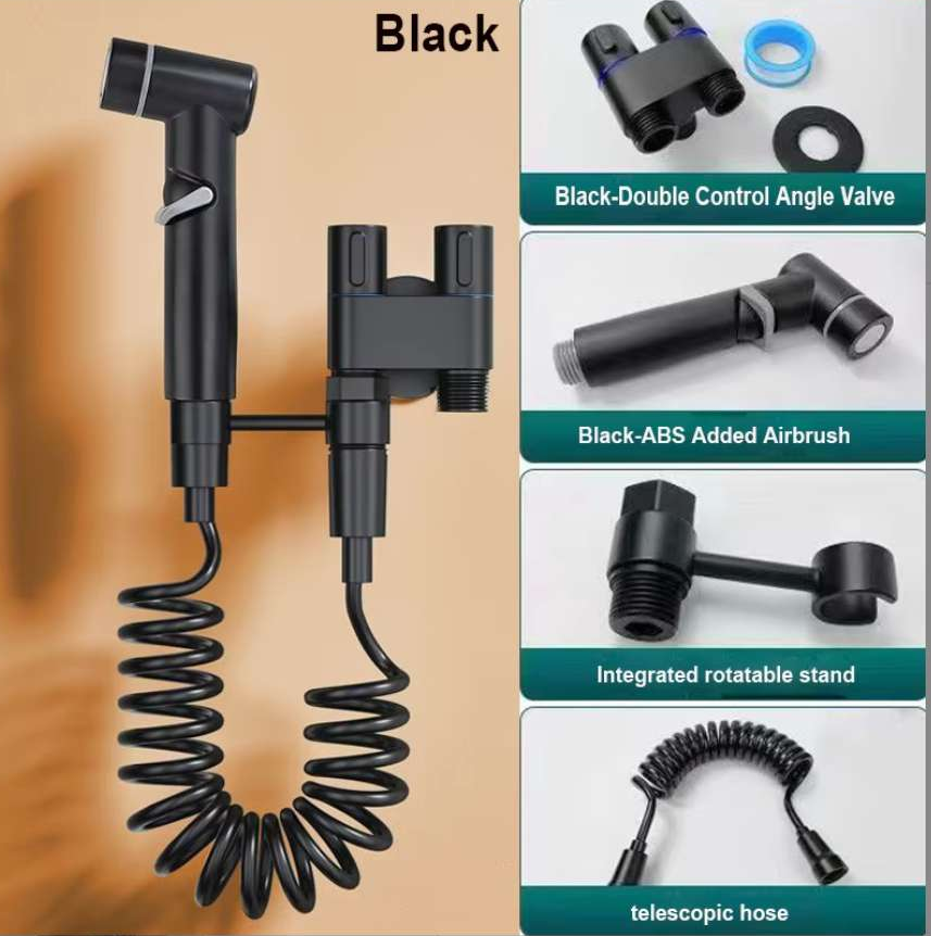 New Hand Held Bidet Sprayer for Toilet, Mini Toilet Faucet Sprayer Shower Portable Bidet Set,double outlet angle valve