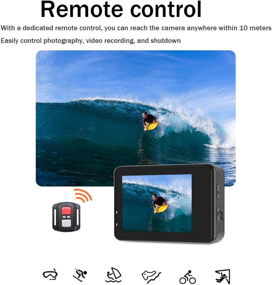 BSLVWG Action Camera, Native 5K 30FPS 20MP,30M Waterproof Underwater Camera,2”Big Touchscreen,EIS, External Mic,Vlog Camera,Remote Control and Helmet Accessories Kit