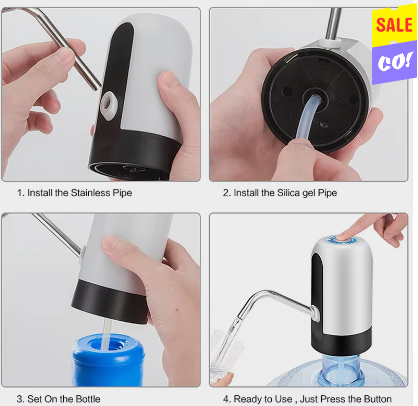 Portable Automatic Drinking Water Pump with Switch and USB Charging Mini Electric Water Dispenser for Universal 5 Gallon Bottle