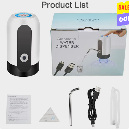 Portable Automatic Drinking Water Pump with Switch and USB Charging Mini Electric Water Dispenser for Universal 5 Gallon Bottle