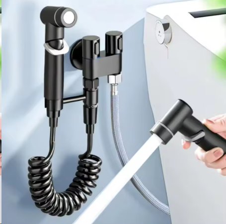 New Hand Held Bidet Sprayer for Toilet, Mini Toilet Faucet Sprayer Shower Portable Bidet Set,double outlet angle valve