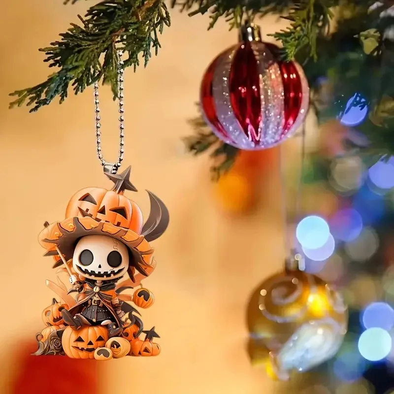 Acrylic Pumpkin Figurine Hanging Ornament 2024 Crafts Statue Memorial Sculpture Halloween Decoration for Home Office Desk Car