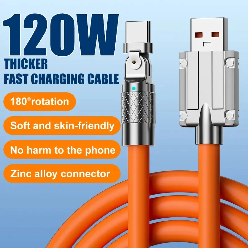 JIKE 120W Fast Charging cable/180 Degree Rotation connector Elbow Cable/ suitable For Android and Liquid Silicone charge cable