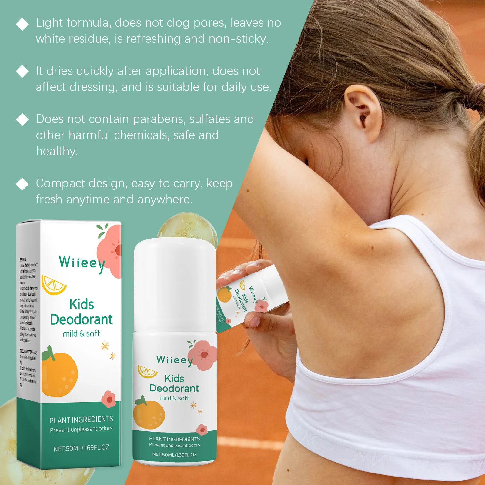Wholesale natural children's underarm cleaning non irritating mild and long-lasting fragrance vanilla roller deodorizer