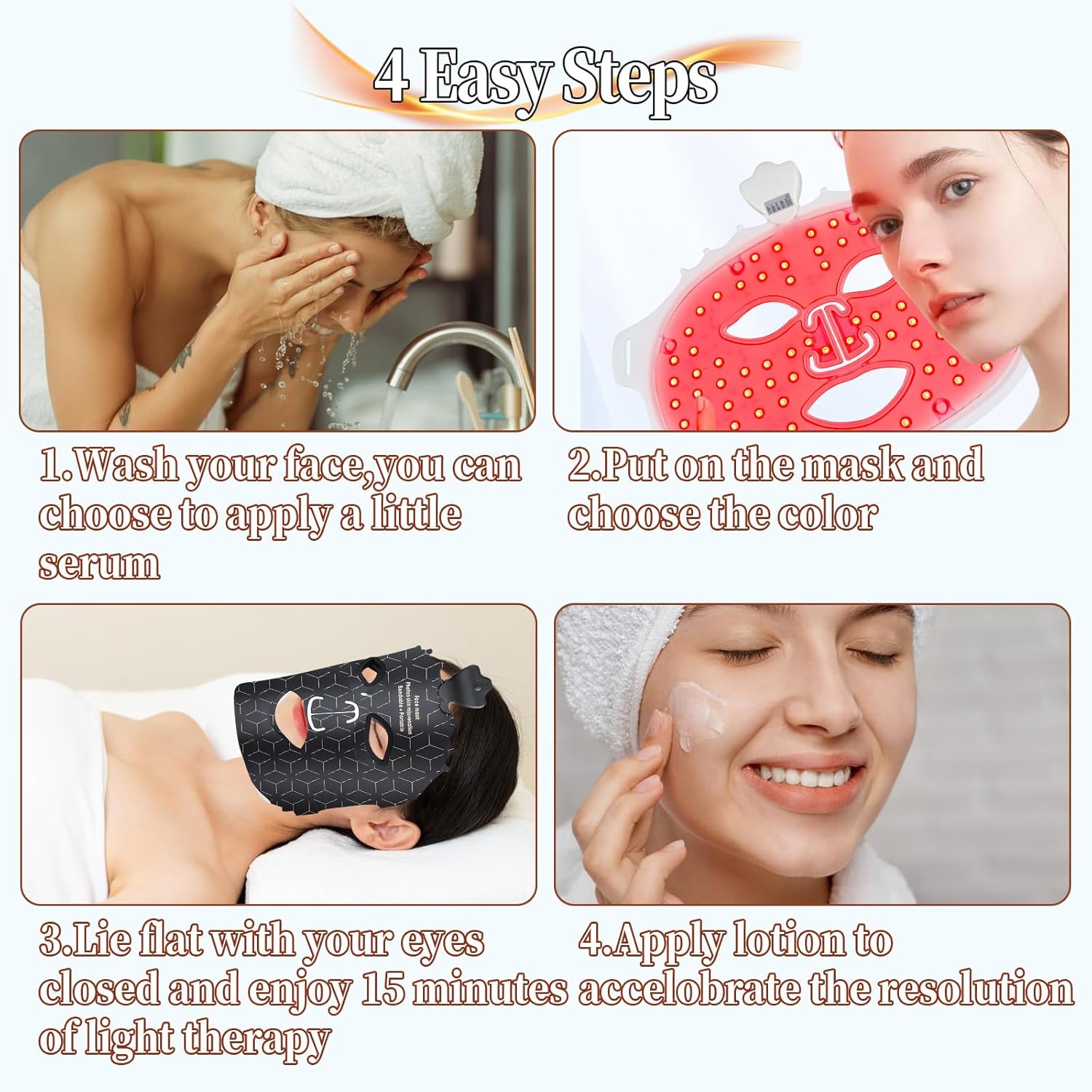 LED Face Mask Light Therapy, 7 Color Wireless Light Therapy for Face, Face Care Mask for Skin Rejuvenation Anti-Aging Removal Wrinkles Shrink Pores Fine Lines Skin Tightening (Black)