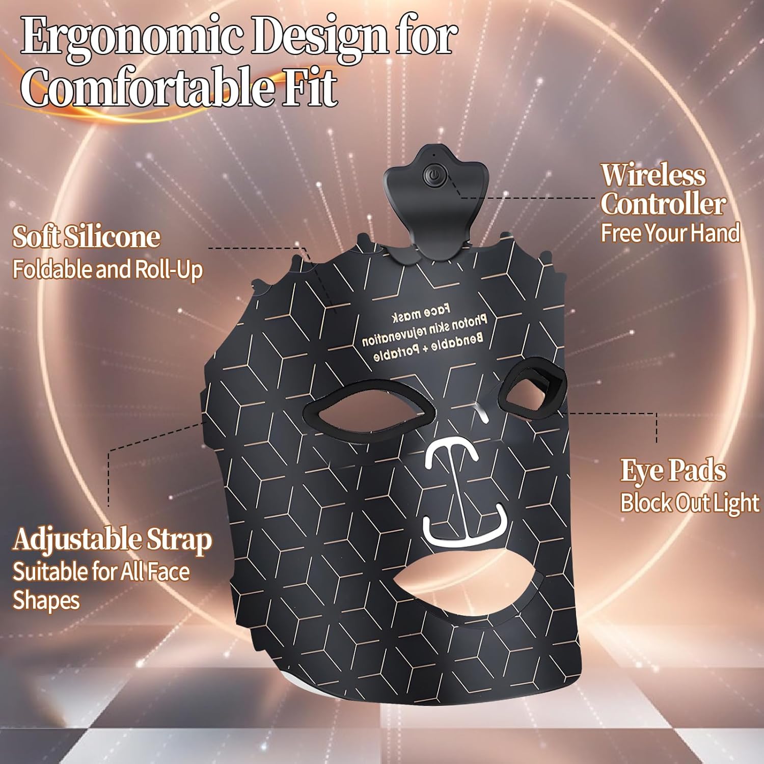 LED Face Mask Light Therapy, 7 Color Wireless Light Therapy for Face, Face Care Mask for Skin Rejuvenation Anti-Aging Removal Wrinkles Shrink Pores Fine Lines Skin Tightening (Black)