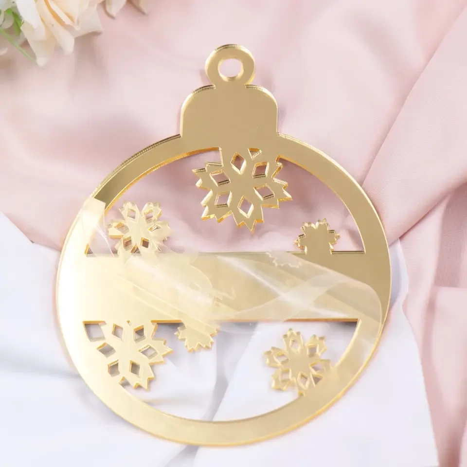 Customized Christmas Eve box filler Family Gift Gold Mirror Acrylic Tags Christmas Ornament for Xmas Tree Hanging Decoration