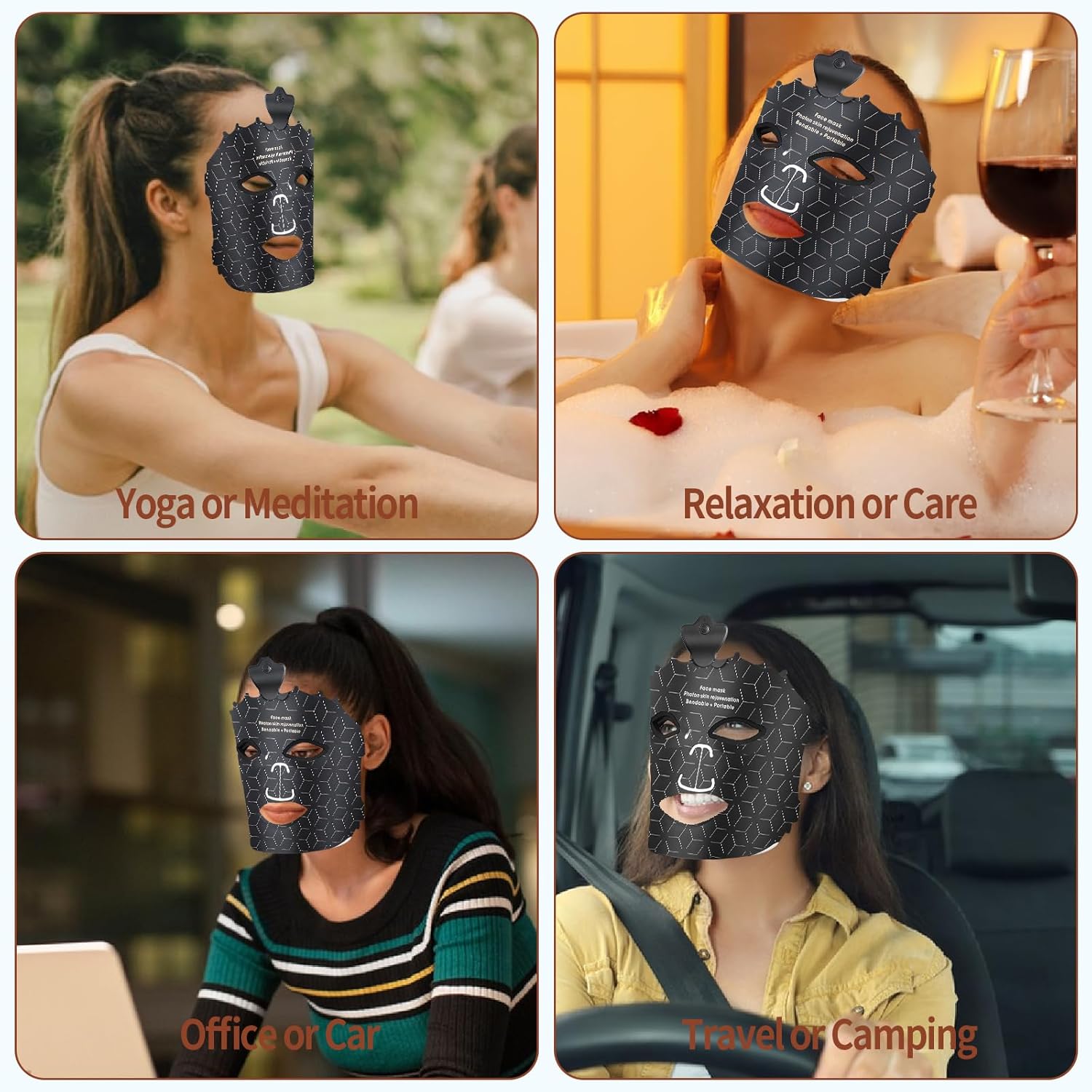 LED Face Mask Light Therapy, 7 Color Wireless Light Therapy for Face, Face Care Mask for Skin Rejuvenation Anti-Aging Removal Wrinkles Shrink Pores Fine Lines Skin Tightening (Black)