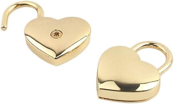 1pcs Metal Heart Shape Spring Lock Fashion Mini Padlock Bag Suitcase Luggage Box Key Lock Without Key DIY Hardware Accessories(Light Gold)
