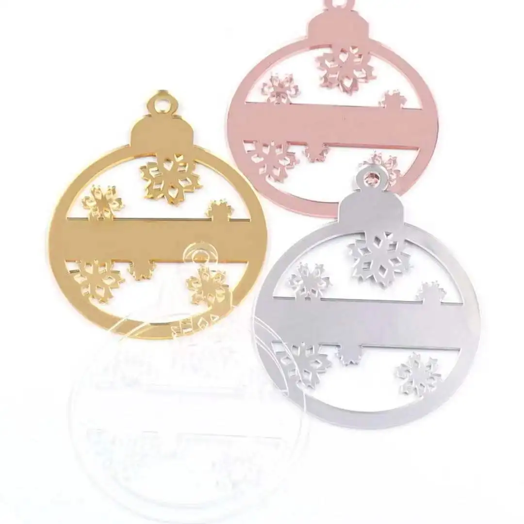 Customized Christmas Eve box filler Family Gift Gold Mirror Acrylic Tags Christmas Ornament for Xmas Tree Hanging Decoration
