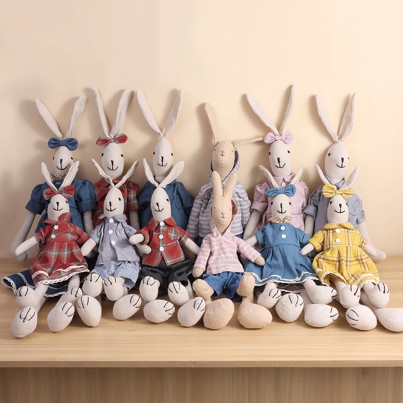 custom cotton linen Juliette bunny doll stuffed plush linen fabric bunny dolls for easter Home Decoration Ornament