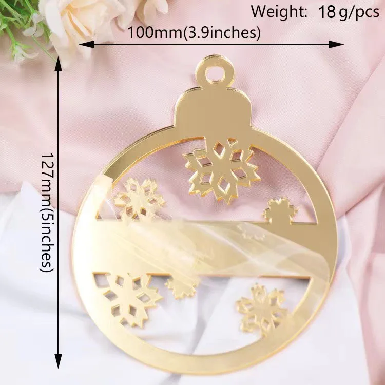 Customized Christmas Eve box filler Family Gift Gold Mirror Acrylic Tags Christmas Ornament for Xmas Tree Hanging Decoration