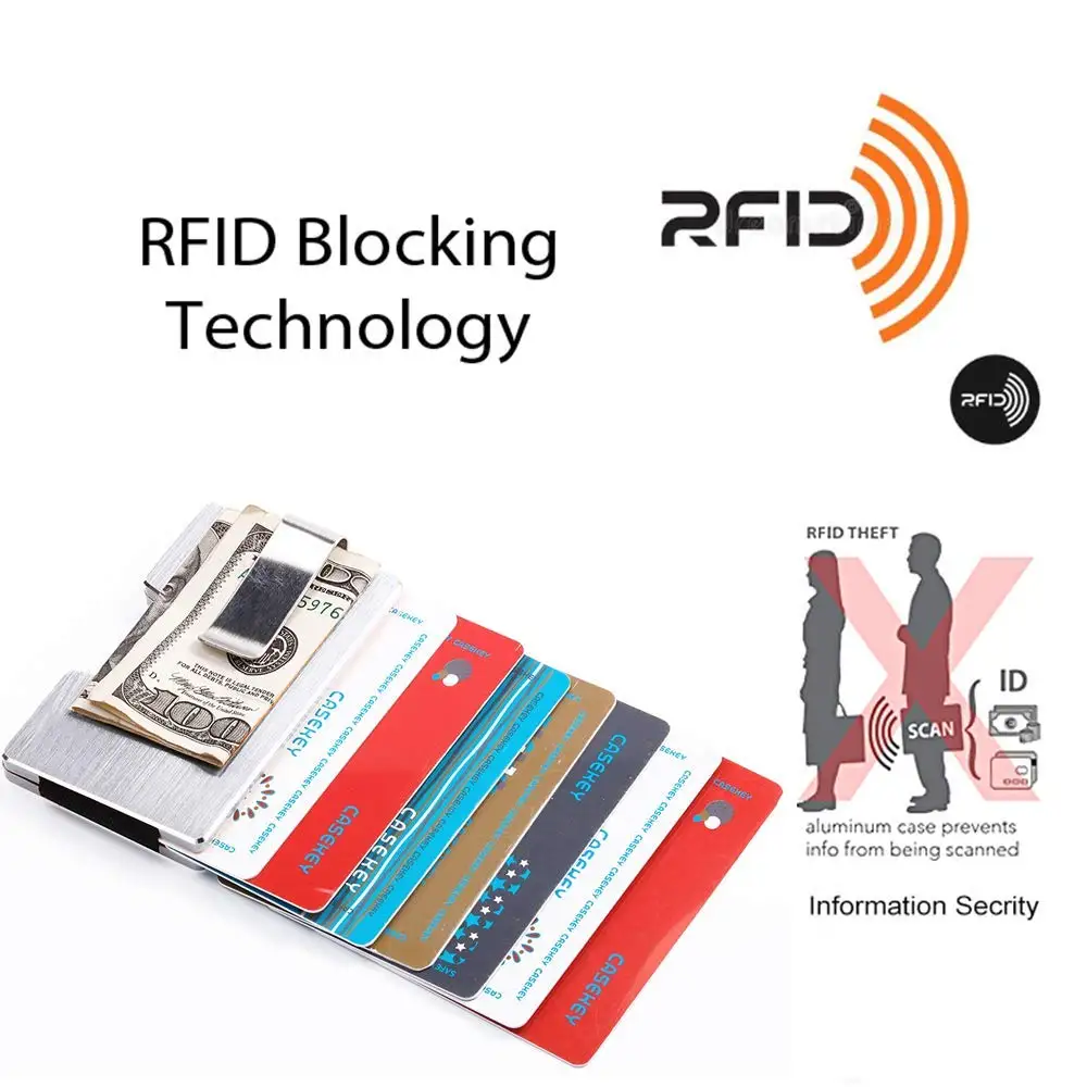 Ultra Thin RFID Blocking Aluminum Credit Card Holder with Money Clip Minimalist Metal Wallet