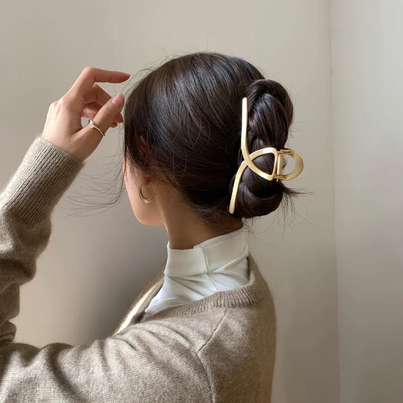 Classical Alloy High Quality Simple Hair Claw Golden Plain Hair Claw Clip for Women Hair Holder Accessories