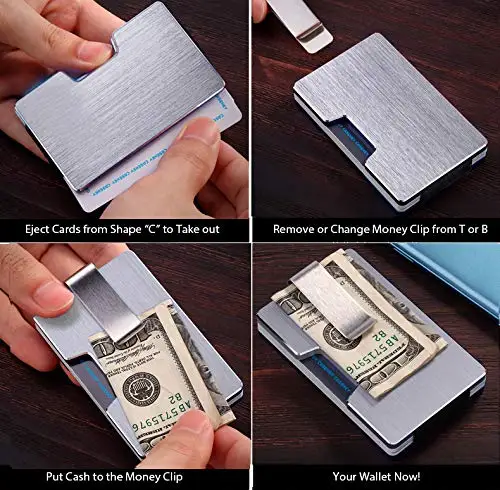 Ultra Thin RFID Blocking Aluminum Credit Card Holder with Money Clip Minimalist Metal Wallet