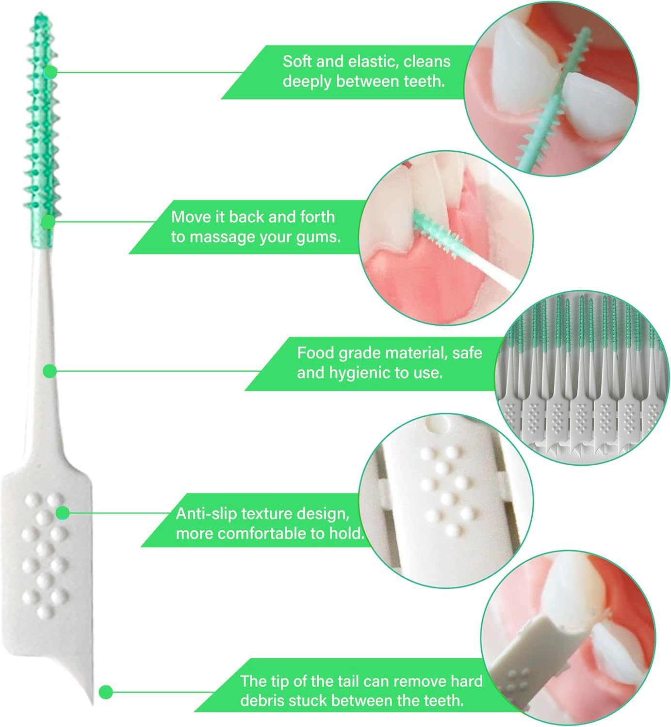 200 Pieces Interdental Brushes Green, Tooth Picks Floss Sticks, Floss Brushes, Dental Tools for Braces Oral Cleaning, Braces Cleaning Kit