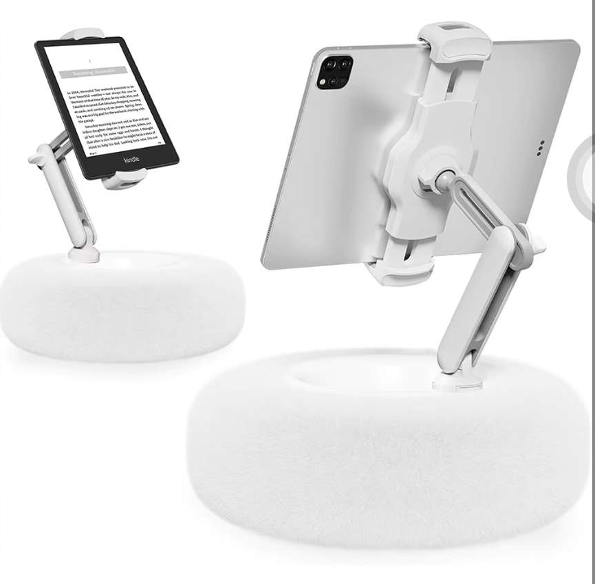 Fuzzy Bowl with Kindle Holder,Tablet Pillow Stand,360°Adjustable Phone Holder for Bed,Kindle Pillow Stand,Cute Plush Kindle Holder Pillow for Phone with Soft Plush Fabric (White)