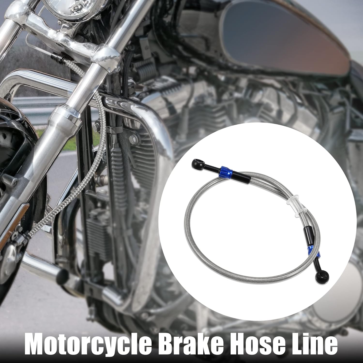 X AUTOHAUX 1 Set AN3 28 90 Degree Motorcycle Brake Hose Line 70cm Silver Tone