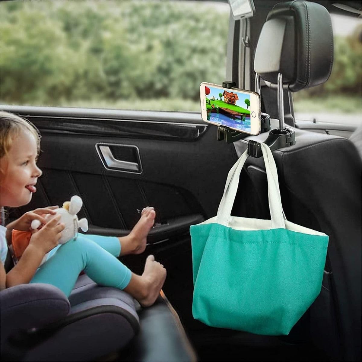 Car Hooks for Back Seat, Headrest Hooks for Car, Universal Car Hangers for Seat, Car Seat Headrest Hooks, Purse Hook for Car Headrest with Phone holder