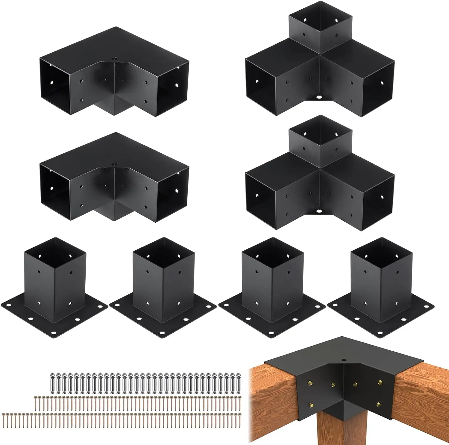 4x4 6x6 8x8 Elevated Wood Stand Pergola Brackets Kit Steel Post Shoulder Extension Pergola Kit Brackets