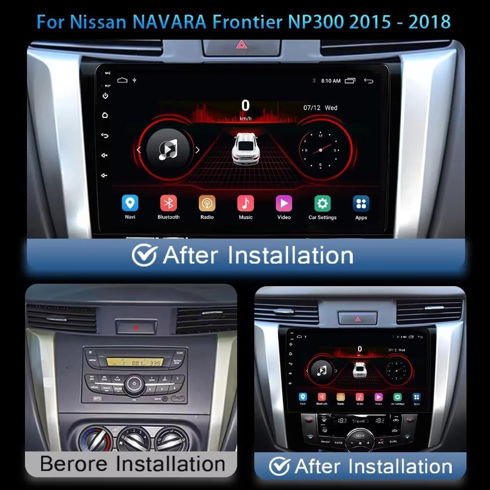 9 inch Double DIN Android 14 Car Stereo for Nissan NAVARA Frontier NP300 2011-2018 with GPS Navigation WIFI AHD Backup Camera Steering Wheel Controls/SWC Bluetooth Carplay FM Radio Touch Screen MP5