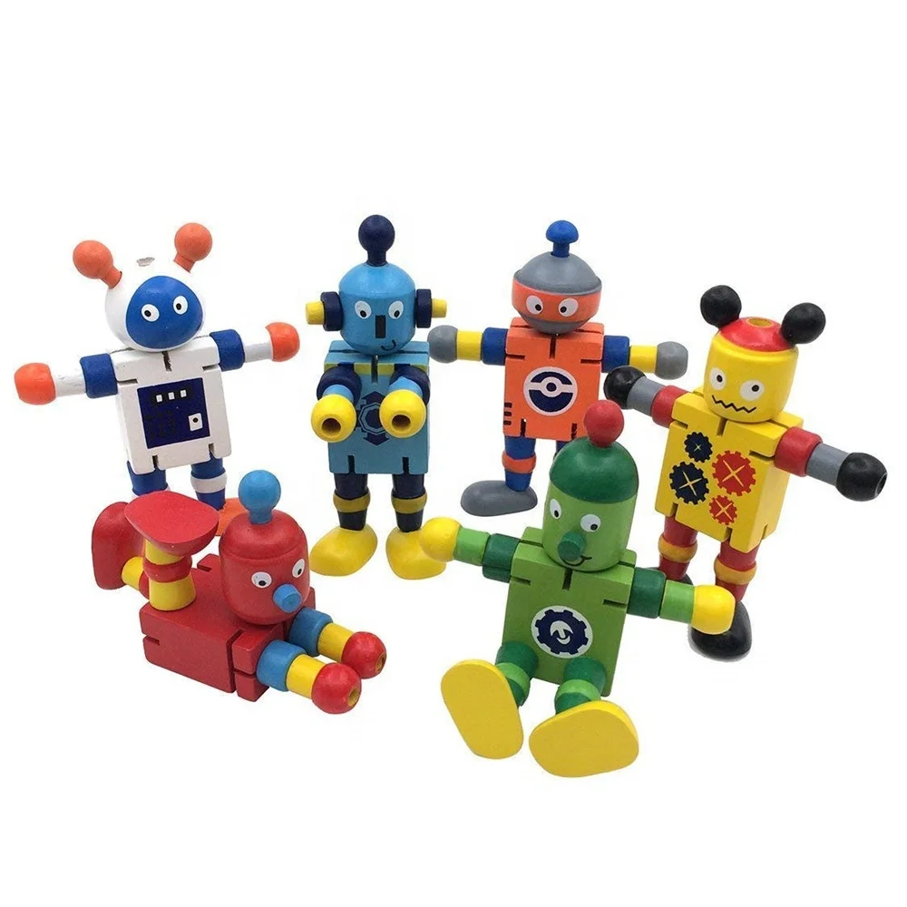 Hot Sale Green Wooden Children Toy Mini Robot