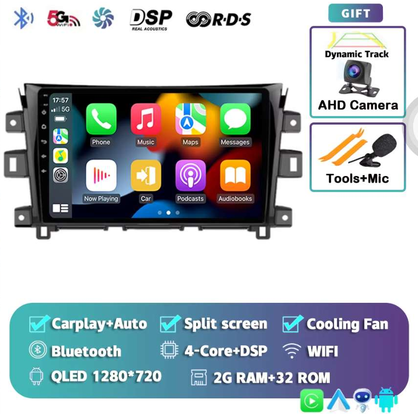 Double DIN Android 14 Car Stereo for Nissan NAVARA Frontier NP300 2011-2018 with GPS Navigation WIFI AHD Backup Camera Steering Wheel Controls/SWC Bluetooth Carplay FM Radio Touch Screen MP5