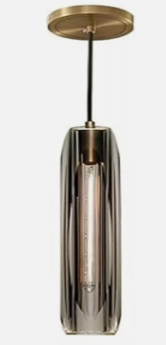 Smoke Gray Long Tube Glass Pendant Light Bar Kitchen Island Linear Light LED Mid